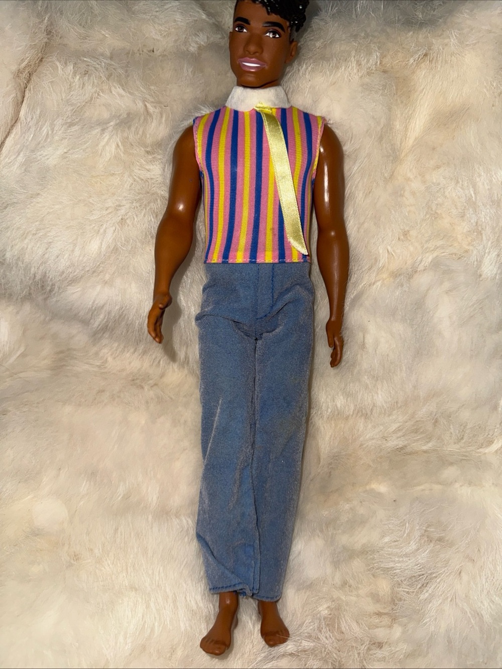 Barbie Mattel Ken Vintage striped top yellow tie & velvet light blue pants 1 PC